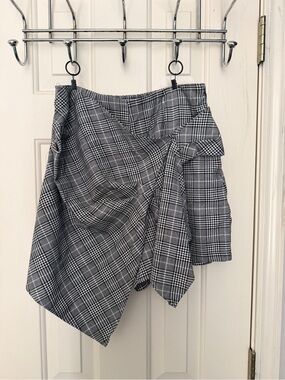 Bershka Gray Plaid Asymmetrical Wrap Skirt